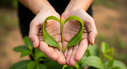 Heart-Shaped Leaves with Sprout in Hands – Nature Love Symbol