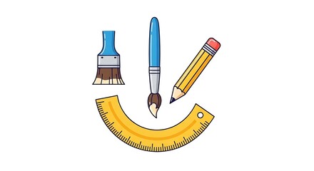 Stationery items arranged in a smiley face on a white background