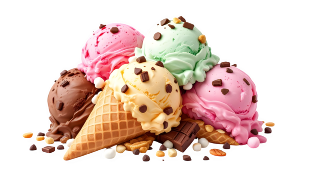Assorted Ice Cream Cones, isolated on transparent background - Powered by Adobe