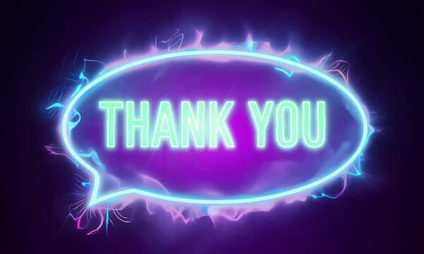 Neon Purple Bubble Thank You Animation with Electric Glow