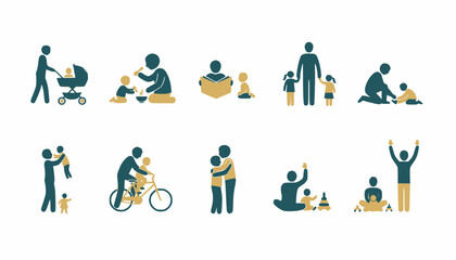 Family Outdoor Activities Icons Set