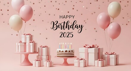 Happy Birthday Celebration with Gifts Cake and Balloons for 2025