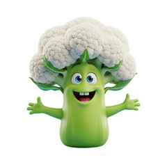 Cheerful cartoon cauliflower character spreading happiness and healthy eating habits, perfect for kids' nutrition campaigns and playful food branding initiatives