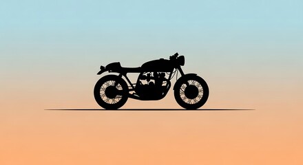 Minimalist Silhouette of a Classic Cafe Racer Motorcycle Against a Gradient Sky.