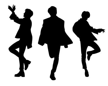 Handsome man silhouette, male idol group standing, icon isolated on white background, vector illustration 1
