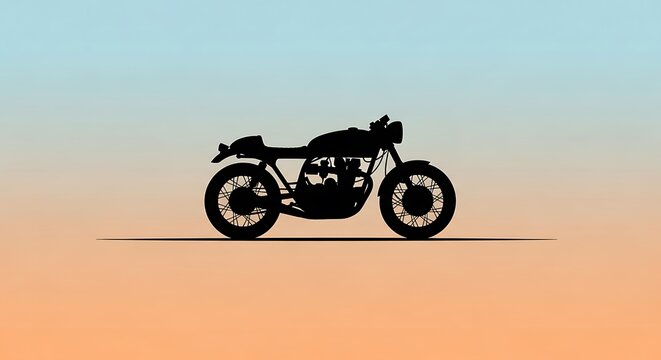 Minimalist Silhouette of a Classic Cafe Racer Motorcycle Against a Gradient Sky.