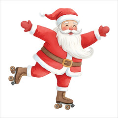 Santa Claus roller skating watercolor vector isolated on white background
