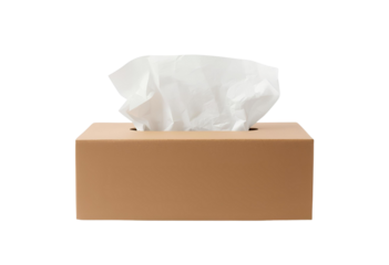 Minimal brown tissue box with white tissues on clean background