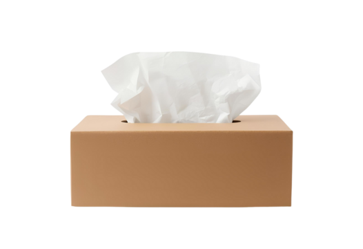 Minimal brown tissue box with white tissues on clean background