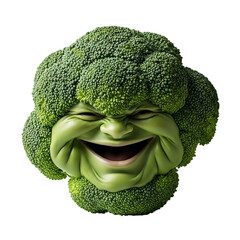 Whimsical broccoli with a mischievous grin, a playful take on healthy eating, perfect for quirky designs and humorous health campaigns