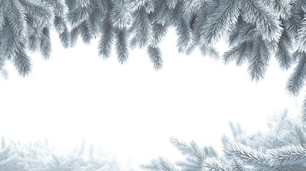 Fir tree branches on snow background with copy space for text, flat lay in new year and Christmas banner concept, high resolution with sharp focus and rich detail.