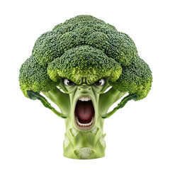 Scary broccoli screaming, a fun concept representing healthy eating challenges or picky eaters, perfect for educational materials and campaigns