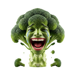 Broccoli-headed character dramatically crying, humorously portraying the struggle to eat healthy, quirky food concept and emotive expression