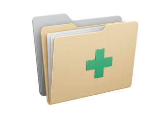 Medical record folder with health information symbol and paper documents
