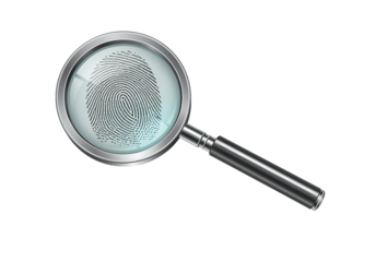 Magnifying glass over fingerprint for investigation and crime analysis concept