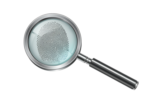 Magnifying glass over fingerprint for investigation and crime analysis concept