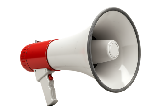 Megaphone close up isolated on black background for communication needs