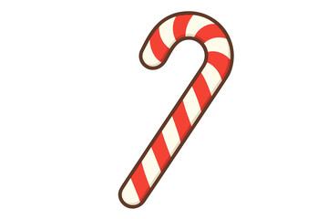 Classic Candy Cane. Candy cane with red and white stripes, diagonally placed. The design is classic and straightforward, focusing on the cane's curve and stripes.. Vector illustration