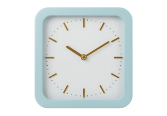 Modern Blue Clock with Golden Hands Isolated on Black Background