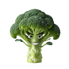 Whimsical broccoli character with a mischievous grin, perfect for healthy eating campaigns and playful food illustrations, fun nutrition learning