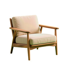 Fototapeta premium Mid-Century Wooden Armchair with Beige Cushions