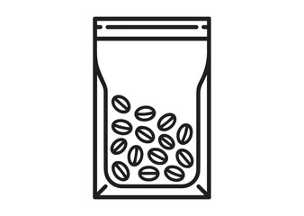 Vacuum bag with coffee beans Line art vector