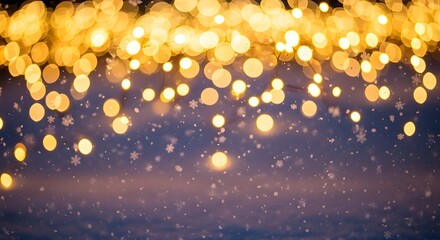 Abstract golden bokeh lights on dark purple background for festive occasions