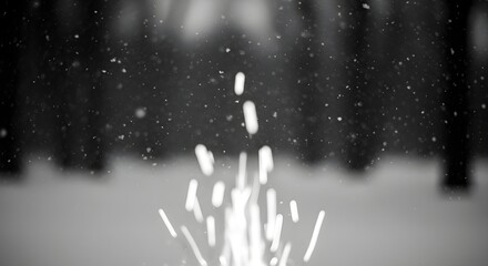 Abstract winter scene with snowflakes falling in a forest in black and white