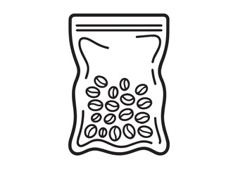 Vacuum bag with coffee beans Line art vector