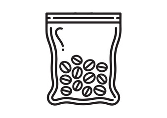 Vacuum bag with coffee beans Line art vector