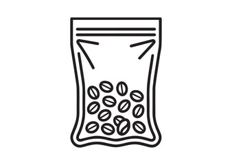 Vacuum bag with coffee beans Line art vector