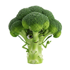 Playful broccoli character with a wink promotes healthy eating and adds a fun touch to nutrition campaigns, perfect for children's content