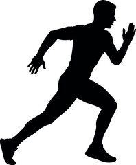 Silhouette of a male runner in motion, depicting speed and athleticism, isolated on