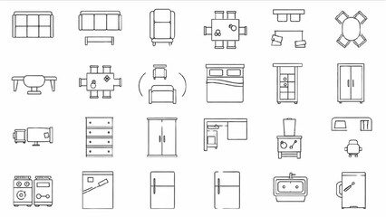 Collection of furniture icons for interior design and home furnishing