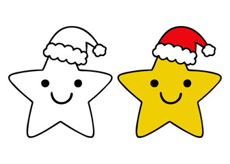 Dibujo sencillo con líneas de estrella simpática con sombrero de Santa Claus para tarjetas y felicitaciones de Navidad