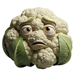 Expressive cauliflower character with a sad face, perfect for healthy eating campaigns and emotional food concepts, a unique vegetable icon