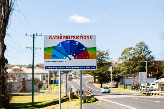 Water restrictions level sign in rural Australian town of Glen Innes