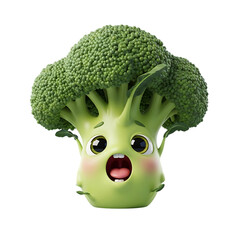 Surprised broccoli with big eyes and an open mouth makes for a fun, healthy and engaging food illustration for kids and adults alike