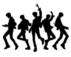 Handsome man silhouette, male idol group dancing, icon isolated on white background
