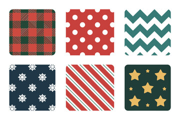 Fototapeta premium Christmas pattern tiles, snowflake background, candy cane stripe, green chevron, gold star night, festive seamless digital paper vector