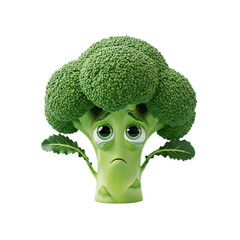 Sad broccoli cartoon character crying isolated on transparent background