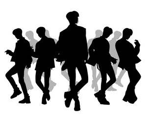 Handsome man silhouette, male idol group standing, icon isolated on white background 2
