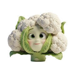 Cute cauliflower character with big eyes isolated isolated on transparent background