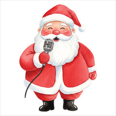Watercolor Santa Claus singer with microphone, Christmas vector artwork isolated on white
