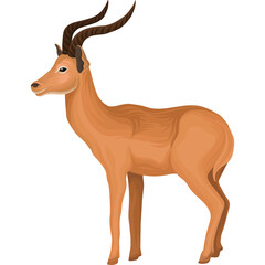 Illustration Of A Brown Antelope Standing In Profile Against A White Background With Large Horns And Long Legs Detailed And Realistic Style