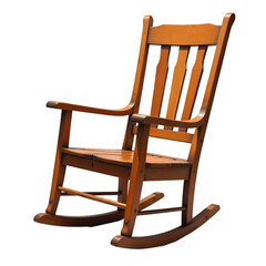Classic wooden rocking chair with a warm, inviting finish and elegant design (Transparent Background)