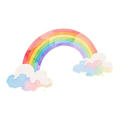 Vibrant Watercolor Rainbow with Fluffy Clouds Illustration