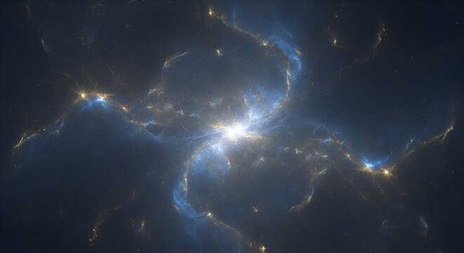 Abstract cosmic nebula background with glowing light and swirling filaments