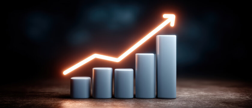 Growth chart with glowing upward arrow showing progress and success - Powered by Adobe