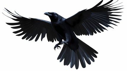 Obraz premium Majestic black bird is captured midflight with wide outstretched wings